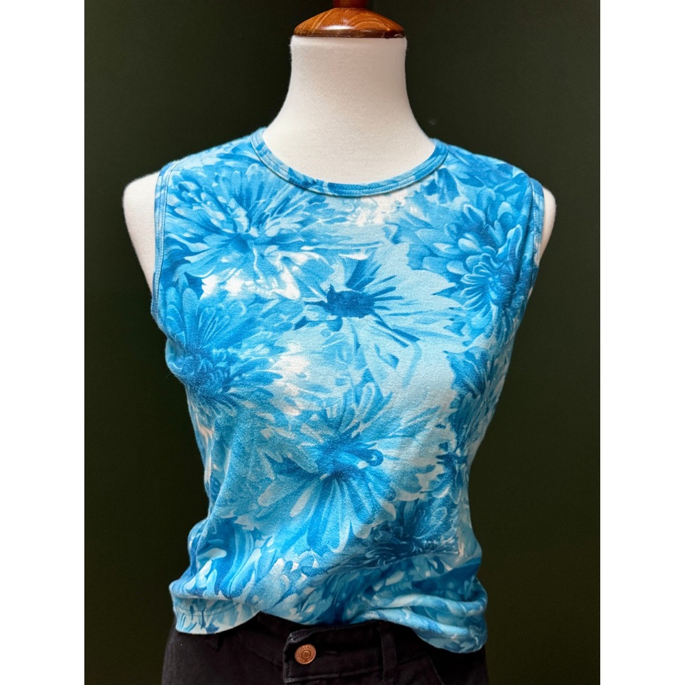 Vintage MKM Blue Designs Floral Sleeveless Top Women's Size L